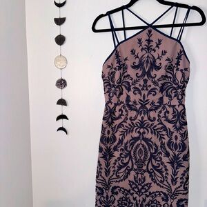 BCBG Bodycon Strappy Jacquard Dress